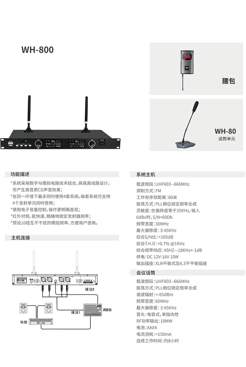 WH-800  1拖4無線會議話筒